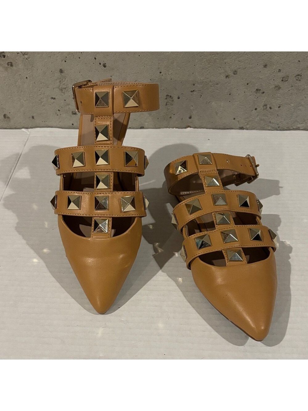 Mix No. 6 India Stud Ankle Strap Pointed Toe Flats - Size 6.5